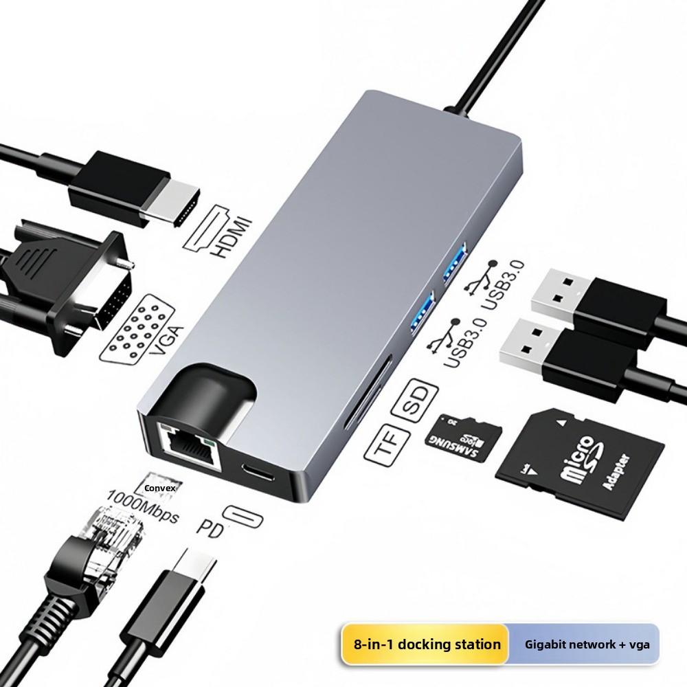 8-in-1 USB C Hub with Ethernet Port Multi Port Adapter Type C Dock for Laptop