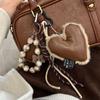Maillard Style Y2K Cute Leather Heart Charm Braided Rope Bow Beaded Phone Chain Keychain Pendant Girly Bag Hanging Ornament Gift