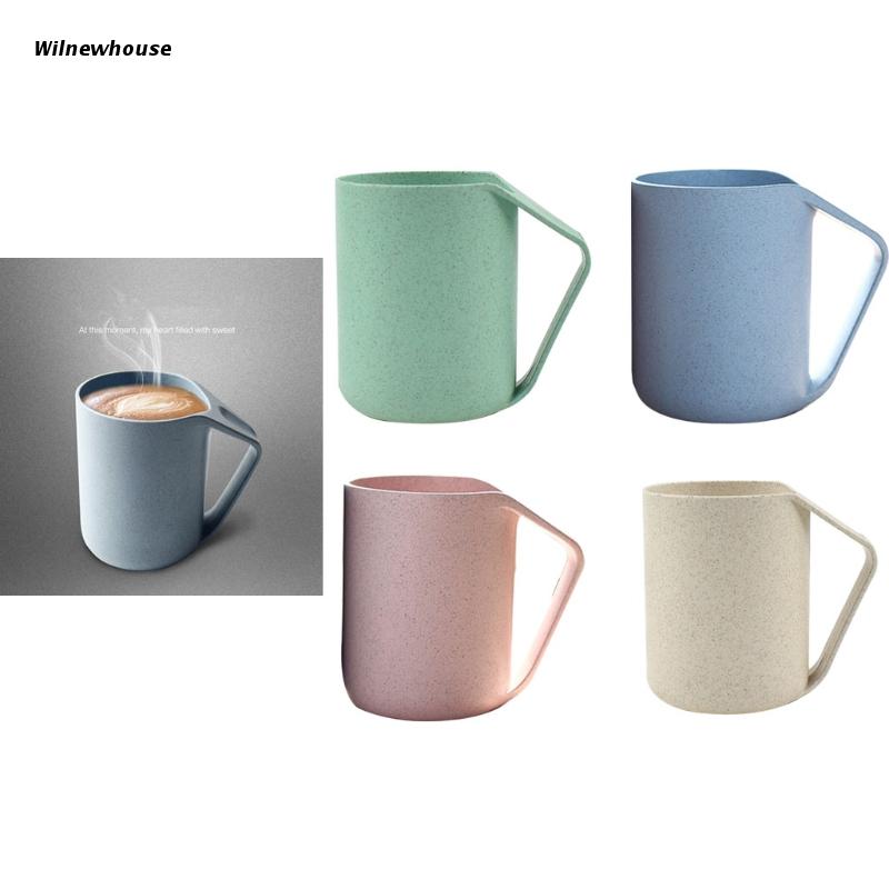 F63A Wheat Straw Plastic Coffee Cups Mug with Handles Dishwasher Microwave Safe Unbreakable Lightweight Eco-friendly BPA