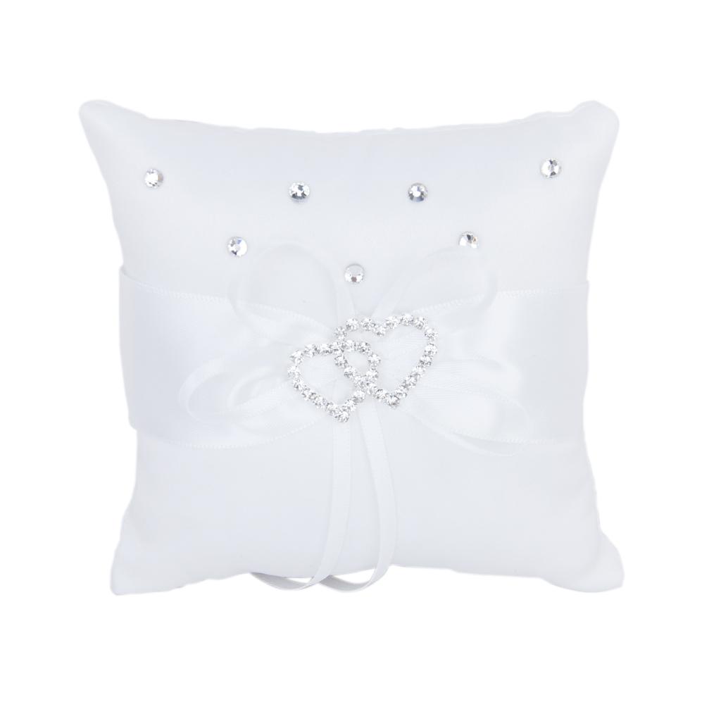 Satin Pocket Ring Pillow Double Heart Crystal Rhinestone Cushion Wedding Party Anniversary Supplies
