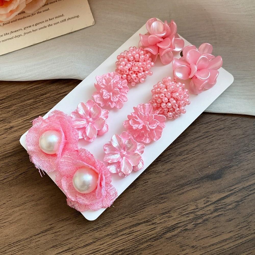 5 Pairs Floral Acrylic Flower Stud Earrings Acrylic Korean Style Earrings  Girl Gift