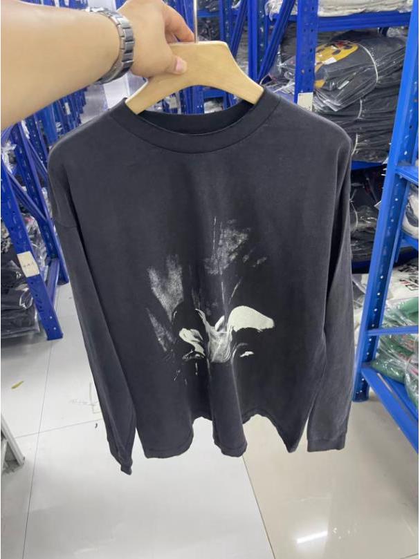 ERD Retro Wash Letter Print Drop Shoulder Long Sleeve T-shirt for Men