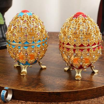 Egg Shape Jewelry Storage Box Inlaid Gem Organizer Exquisite Hollowed-Out Alloy Storage Jar Earrings Ring Dresser Decorative