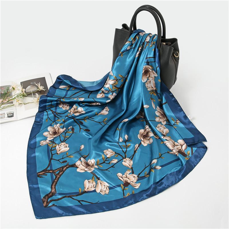 New 90cm Silk Scarf Women Print Hair Neck Square Office Ladies Shawl Bandanna Muslim Hijab Handkerchief Muffler Foulard female