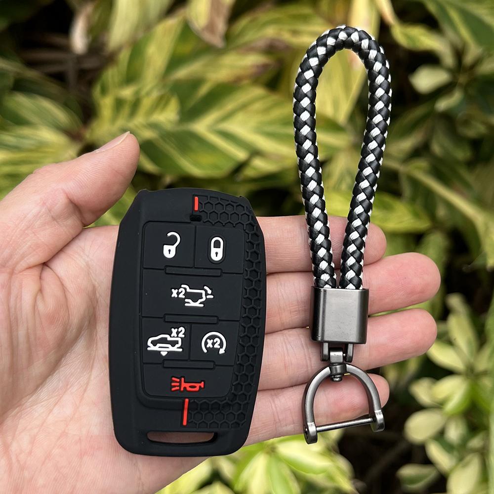Silicone Car Key Case Remote Cover Shell Keychain Accessories for Dodge Ram 1500 Pickup Limited 2019 2020 2021 2022 2023 2024