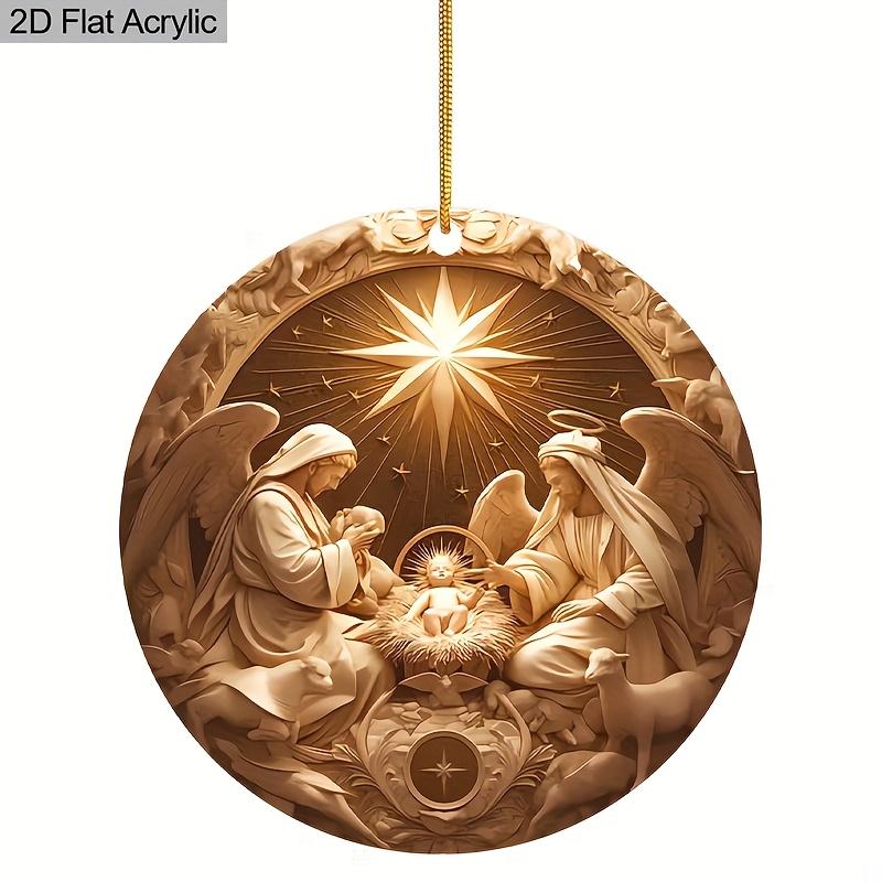 2D Flat Nativity Scene Acrylic Decoration Sign, Angel & Jesus, Home Decor Plaque Hanging Wall Art Decorative Garden Decoration for Room Door Signs Han 8*8CM