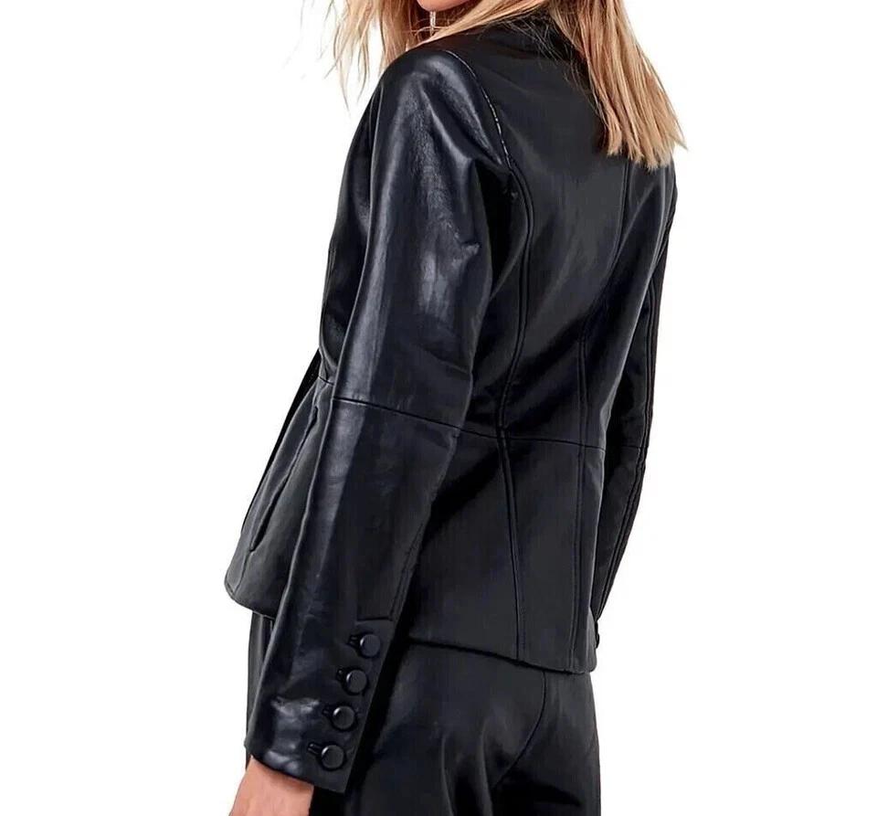 Black Handmade Leather Lambskin Soft Wear Genuine Stylish Casual Women's Blazer