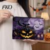 Maple Leaf Storage Bin Bag, with Halloween Pattern Print, Smooth Zipper Durable Canvas Portable Seasonal Bag Organizer, Stationery Case, for