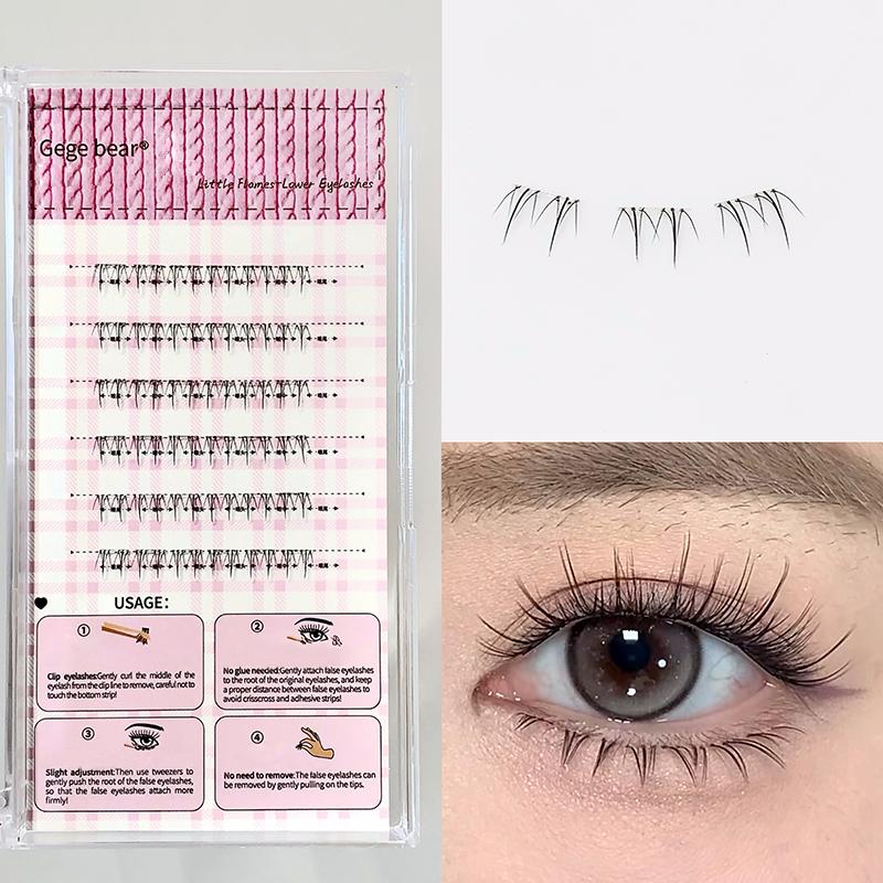 Gege Bear Glue-Free False Eyelashes, 6mm Lightweight Natural Curling, Easy to Apply Segmented Self-Adhesive Lower Eyelashes