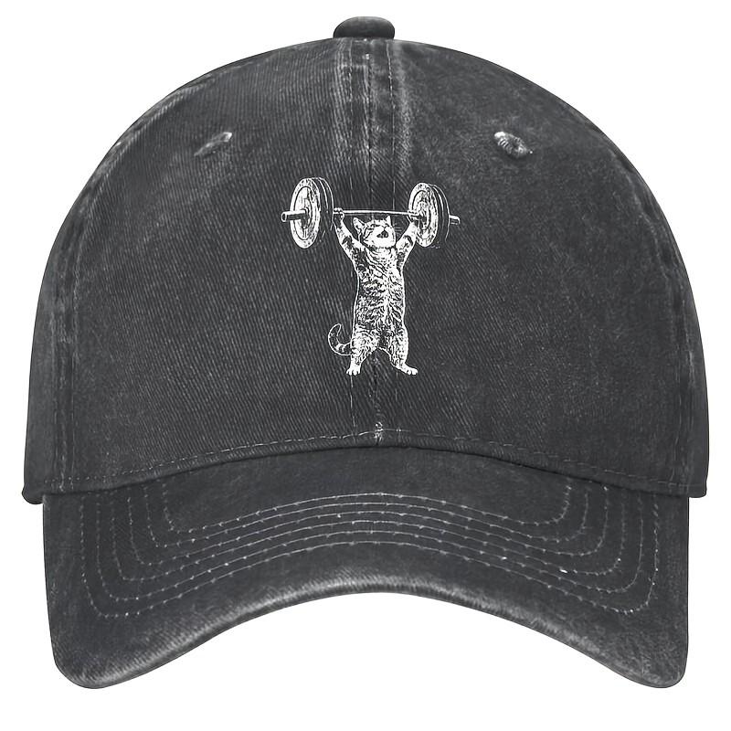Weightlifting Cat Graphic Baseball Cap Washed Cotton Adjustable Snapback Hat for Unisex