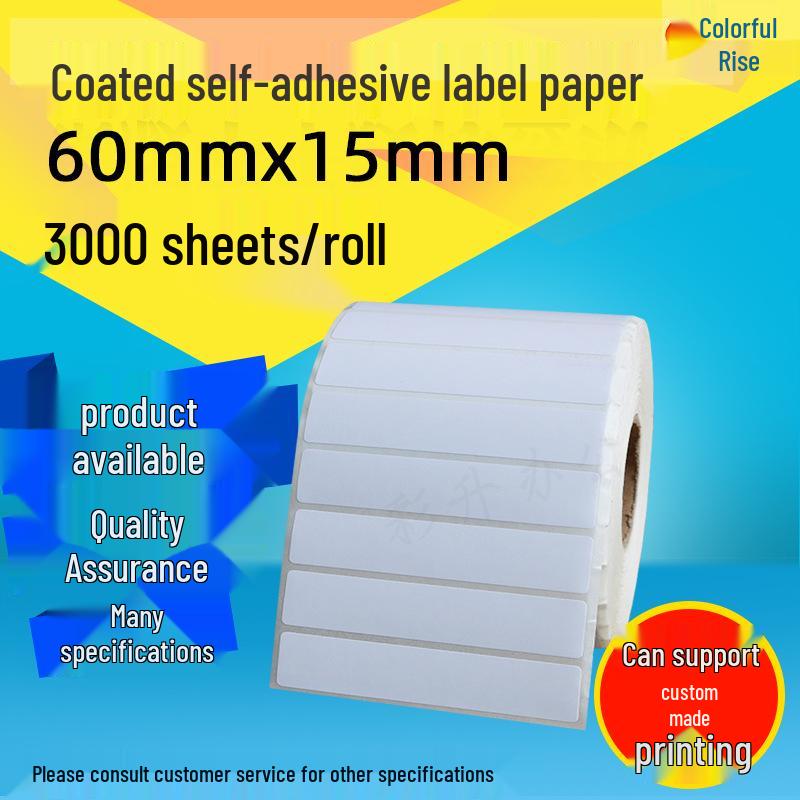 60x15mm Barcode Label Paper, Adhesive Coated for Printing: 3000 Stickers Coated Adhesive Paper