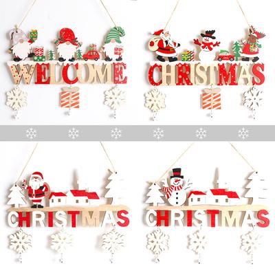 Merry Christmas Decorations for Home Door Xmas Tree Pendants Navidad New Year Gnome Santa Claus Wooden Hanging Ornaments