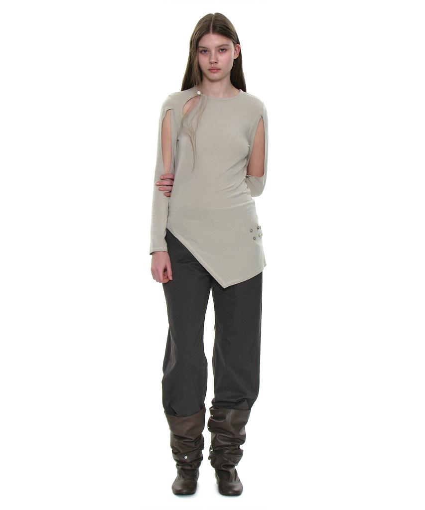 PARTIMENTO WOMEN Multiway Cutout Wrap Jersey Top_Mint Grey