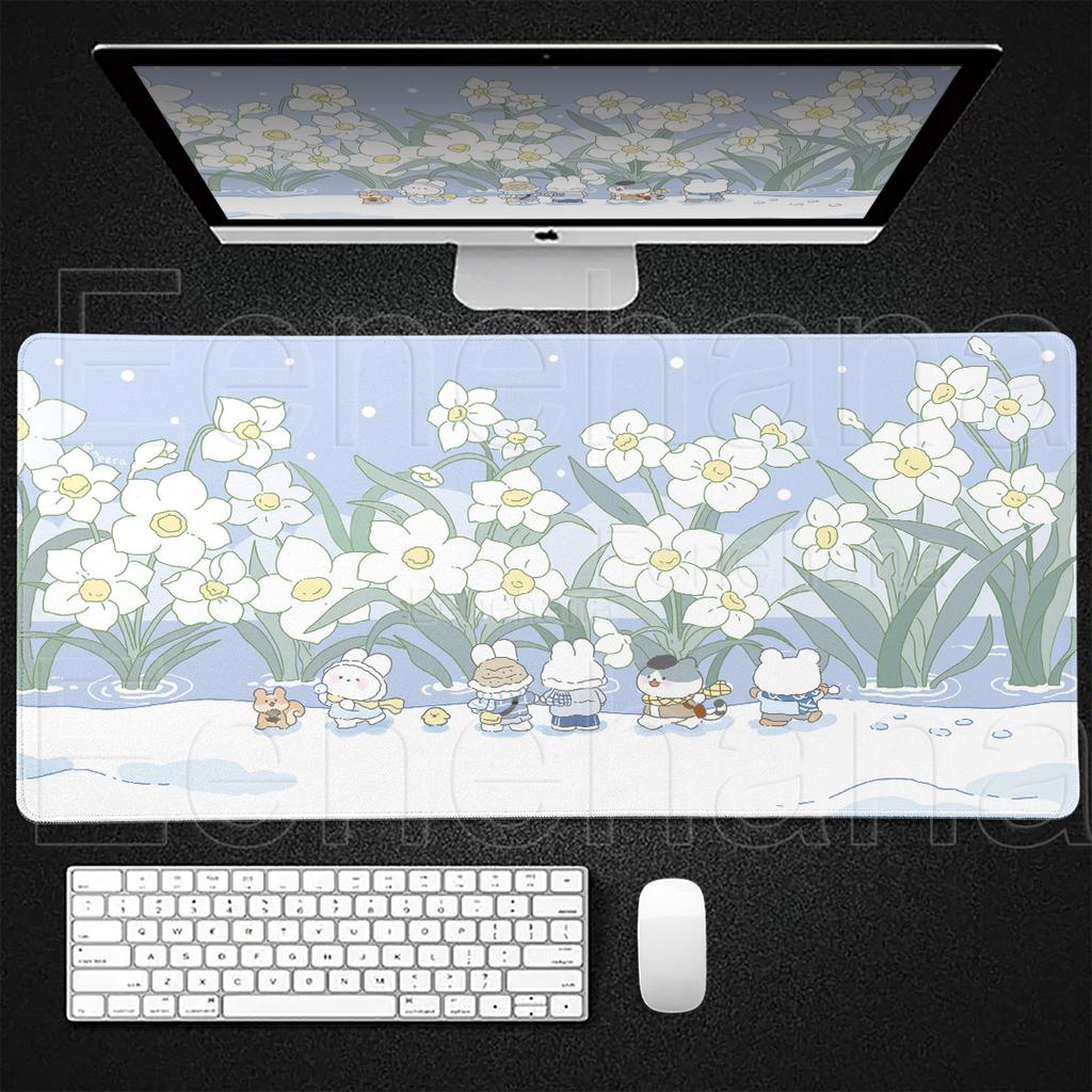 Spring Cute Rabbit Mouse Pad Large Gaming Pink Bunny XXL Laptop Kawaii Flower DeskMat Gamer Keyboard Non-slip Office Accessories