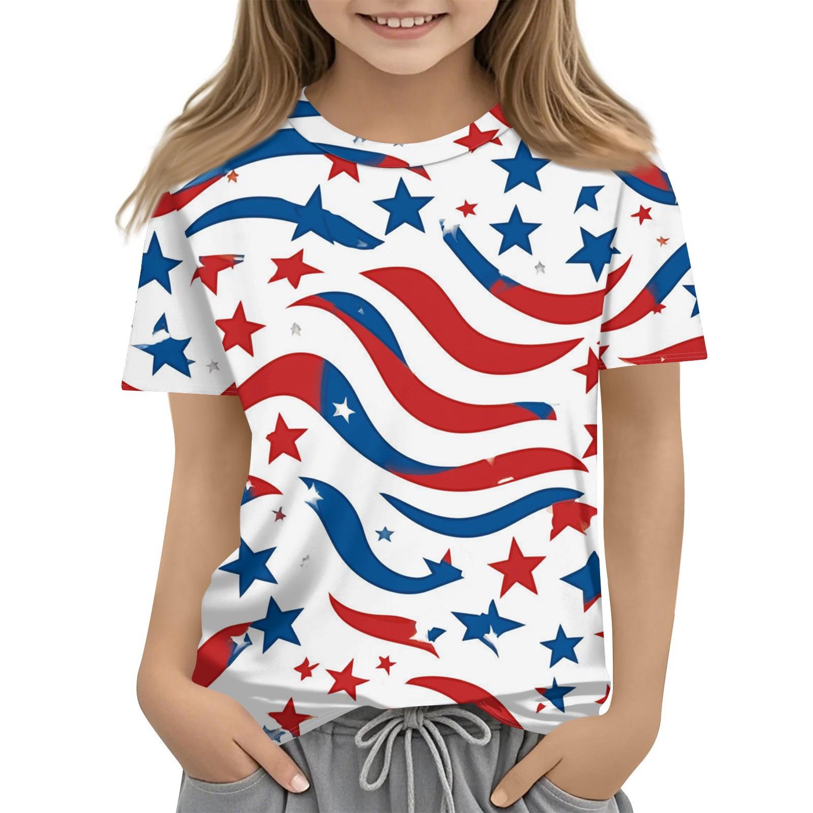 

Детская модная повседневная футболка с коротким рукавом и принтом «День независимости» с круглым вырезом 160 арбуз красный