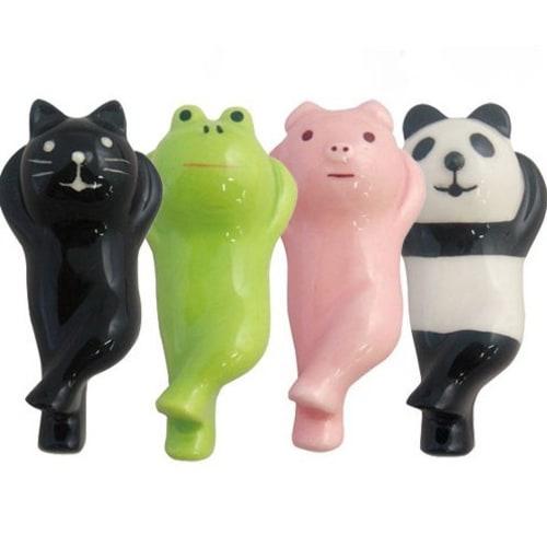 (HARU) Cute Chopstick Rests, Set of 4, Featuring a Frog, Panda, Pig, and Cat Designs