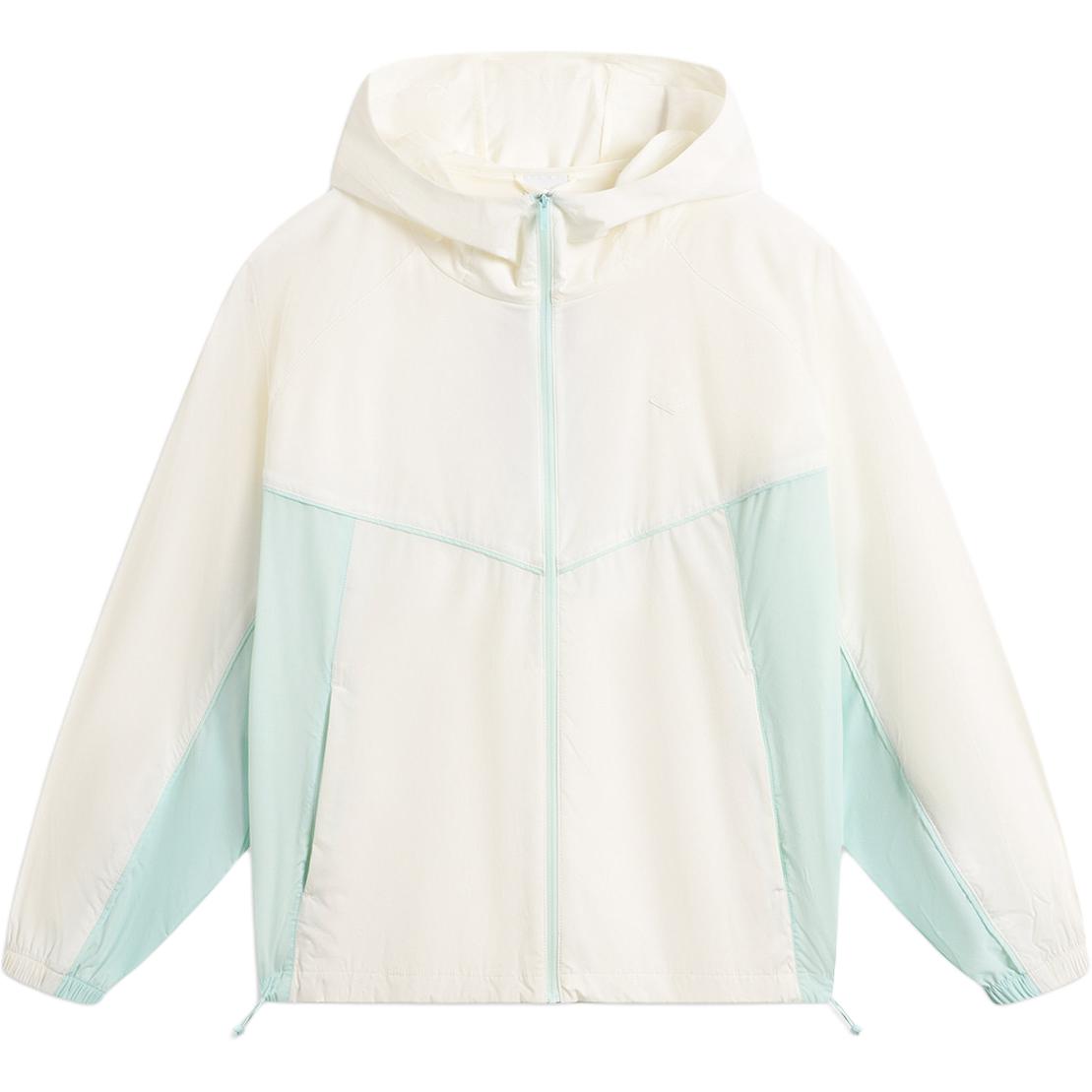 

Li-Ning Спортивная серия трендов Куртка женская с капюшоном на молнии, универсальная, повседневная, с защитой от УФ-лучей, цвет экрю AFDV994-3 S