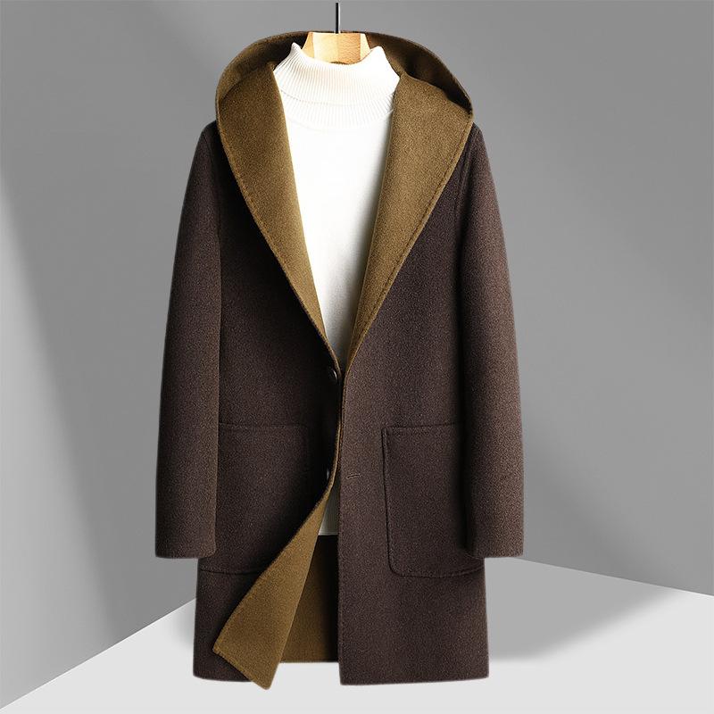 Autumn and Winter Double-sided Woolen Coat Middle-aged and Young People Hooded Double-sided Fashion Casual Woolen Coat