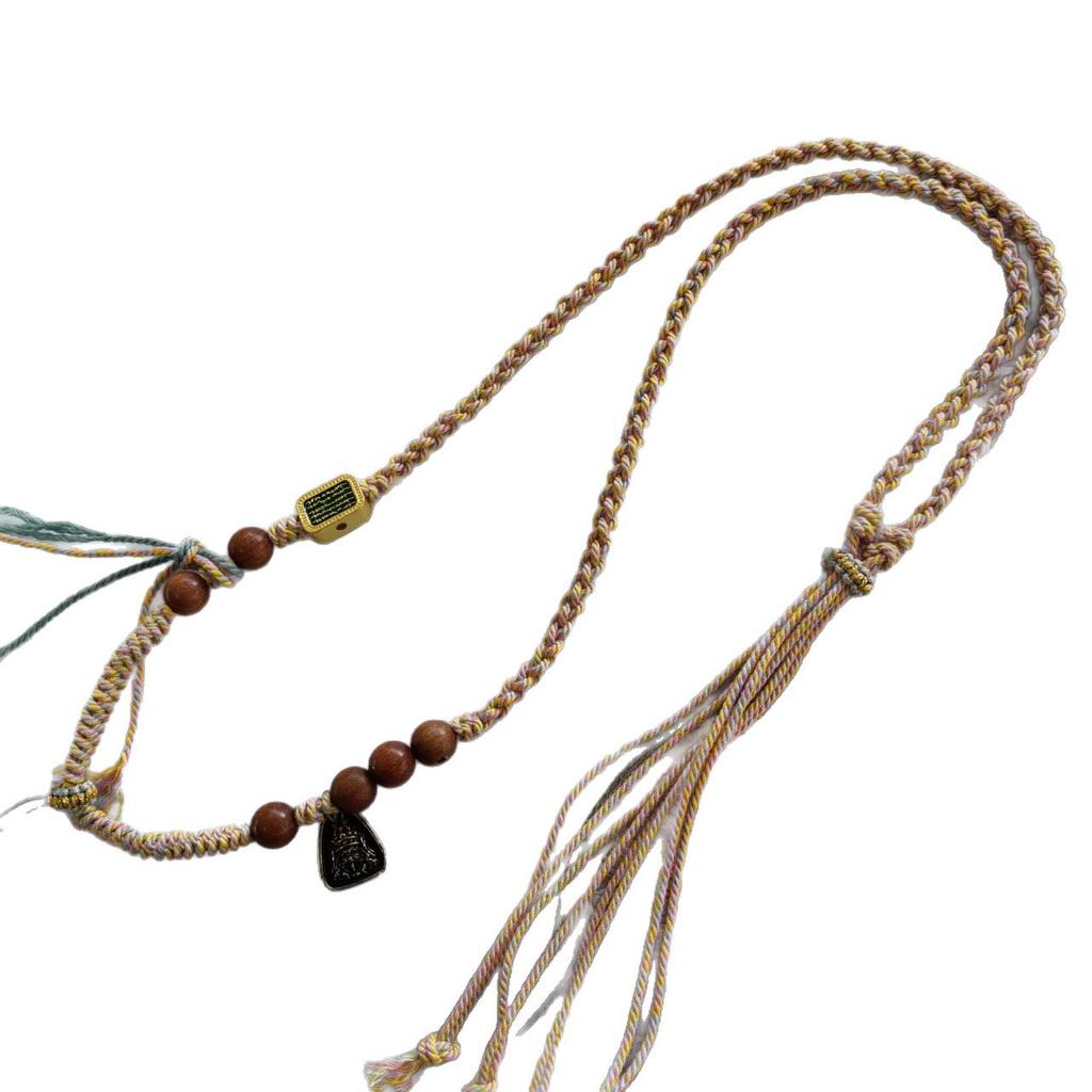 Collier pendentif fait main avec perle Dzi tibétaine et ambre, sur chaîne de clavicule