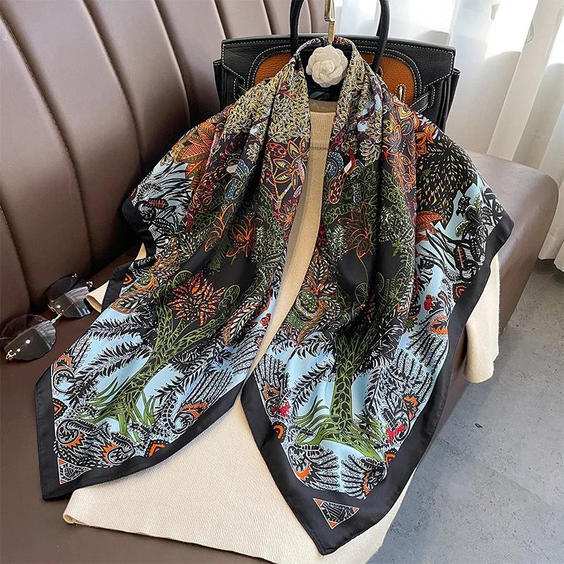 90*90cm Luxury Brand Silk Square Scarf Hijab Women Bandana Soft Scarves Neckerchief Ladies Hair Shawl Wrap Headband