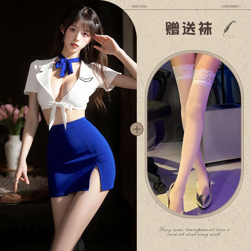 Sex lingerie pure desire stewardess uniform sexy deep V free suit cosplay temptation