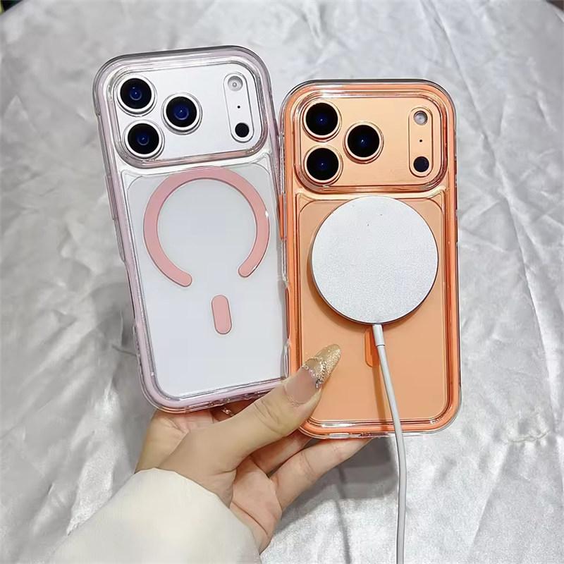 Transparent For Magsafe Soft TPU 2 In 1 Magnetic Case For iPhone 17 16 15 14 13 12 11 Pro Max Plus Air Candy Color Clear Cover