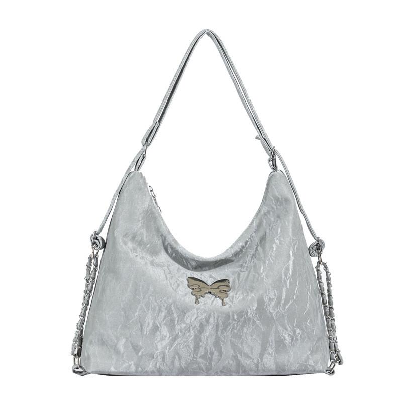

Minimalist Silver Butterfly Decoration Pu Crossbody Bag With Zipper Closure For Street Style