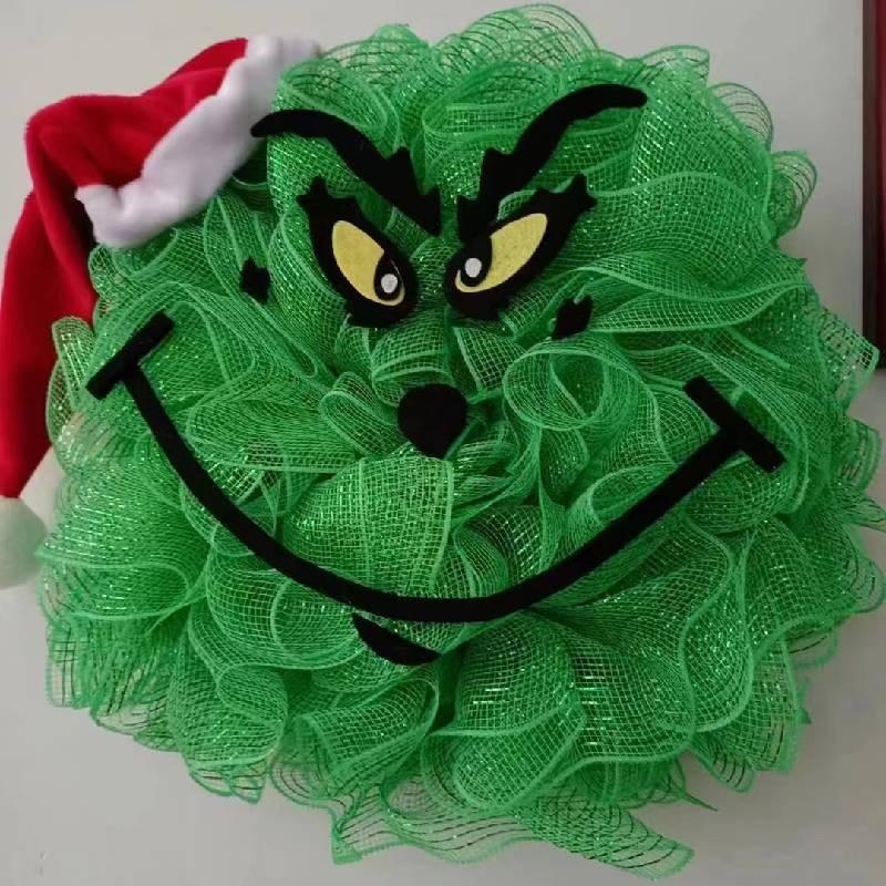 Grinch Green Plush Christmas Wreath Decorative Hanging Ornament For Festive Decor