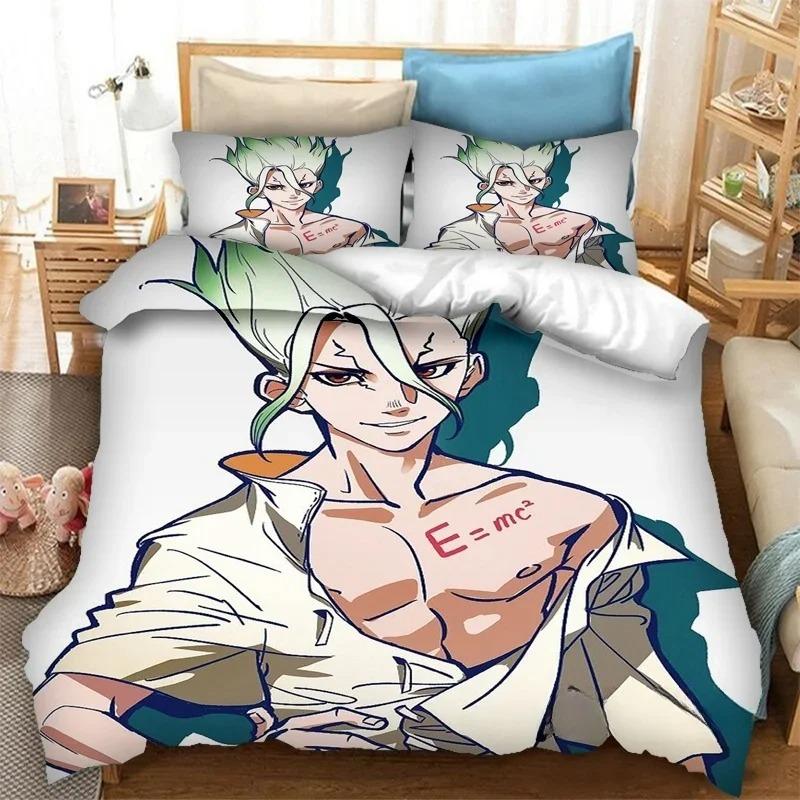 New Anime Dr.STONE 3D Print Bedding Set Duvet Covers Pillowcases Comforter Soft Cotton Bedclothes