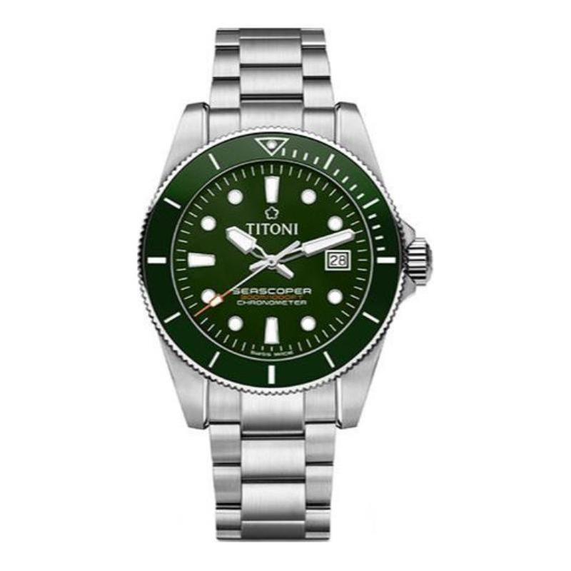 Titoni Plum Blossom Ocean Exploration Series Mechanical Movement 300 Meters Watch Swiss Watch 42mm Green Dial Stainless Steel Case 83300 S-GN-703