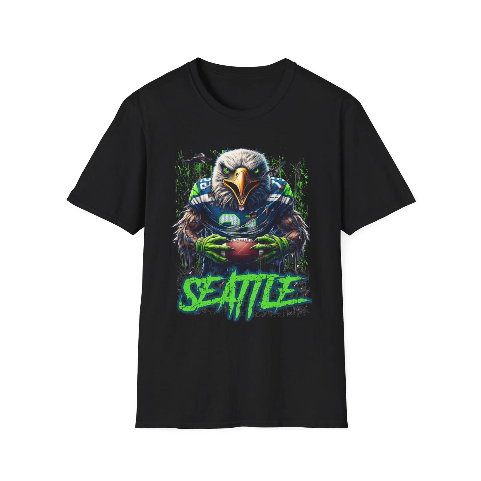 Seattle Seahawks Horror Mash Up T-Shirt - Spooky NFL Fan Apparel S