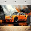 2D Flat Design, 1 Piece, 8 Size Options Available, 1-piece Bright Orange Sports Car Background Banner - Large sizeDJH