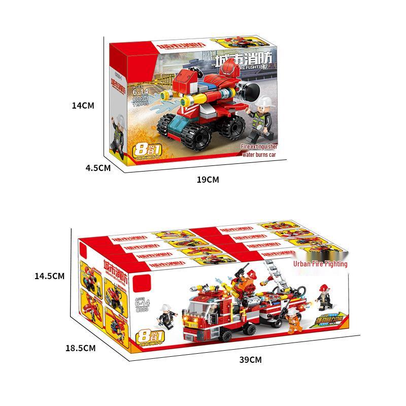 LEGO-Compatible Fire Engine & Firefighter Minifigure Set - 8 Model DIY Assembly for Kids
