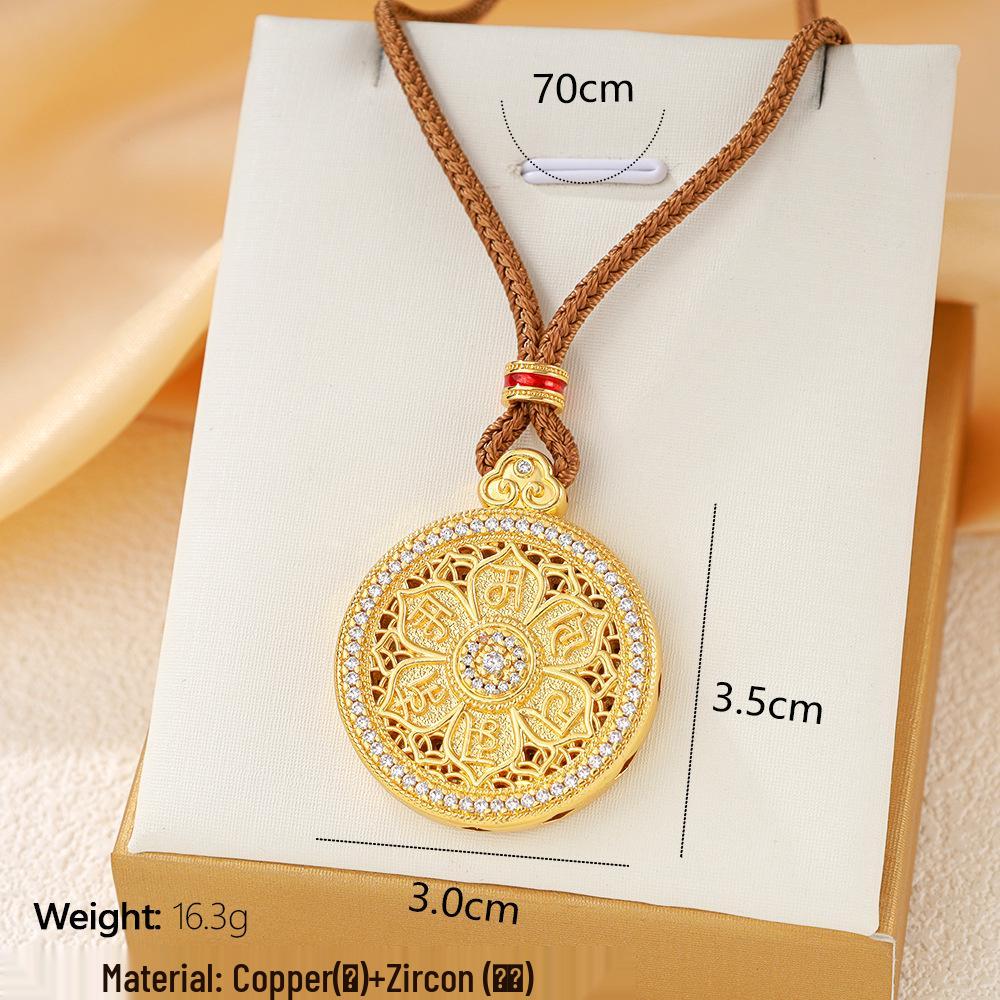 Golden Eight Treasures Compass Necklace with Ruyi Woven Cord and Longevity Lock Pendant