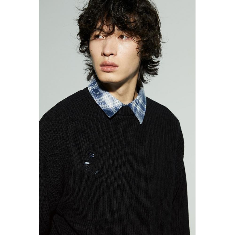 H M Distressed Sweater Loose Fit Black