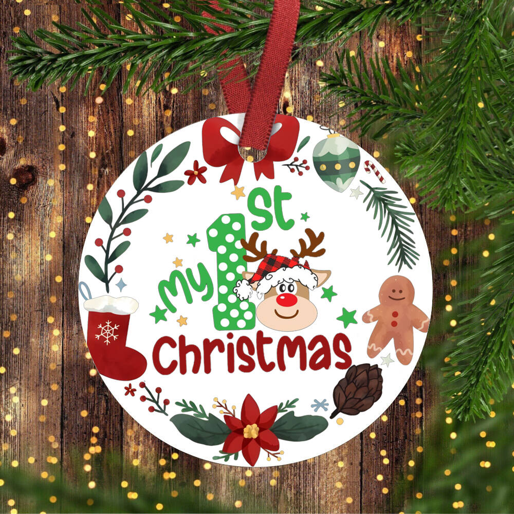İlk Noel Aile Noel Yuvarlak Süsler El Yapımı Kış Geyikleri Ağaç Oda Kapı Askısı Kolye Süsleme