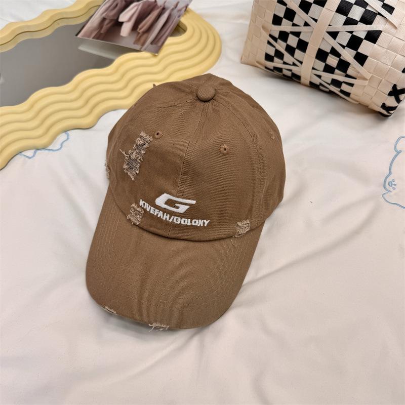 Hole baseball cap tide brand summer new men's and women's street G letter yellow cap showing face small embroidery tide