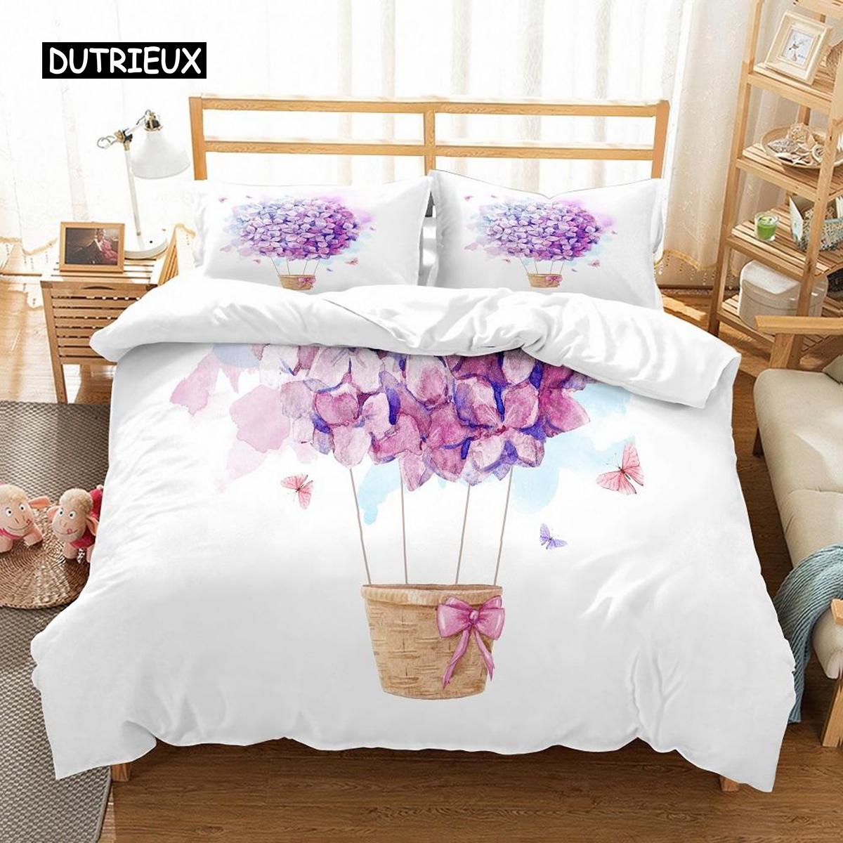 

Комплект постельного белья Balloon Duvet Cover Set King Twin Size Polyester Hand Painted Style Floating Hot Air Balls with Clouds Moon Print Set EU single(135x200cm)