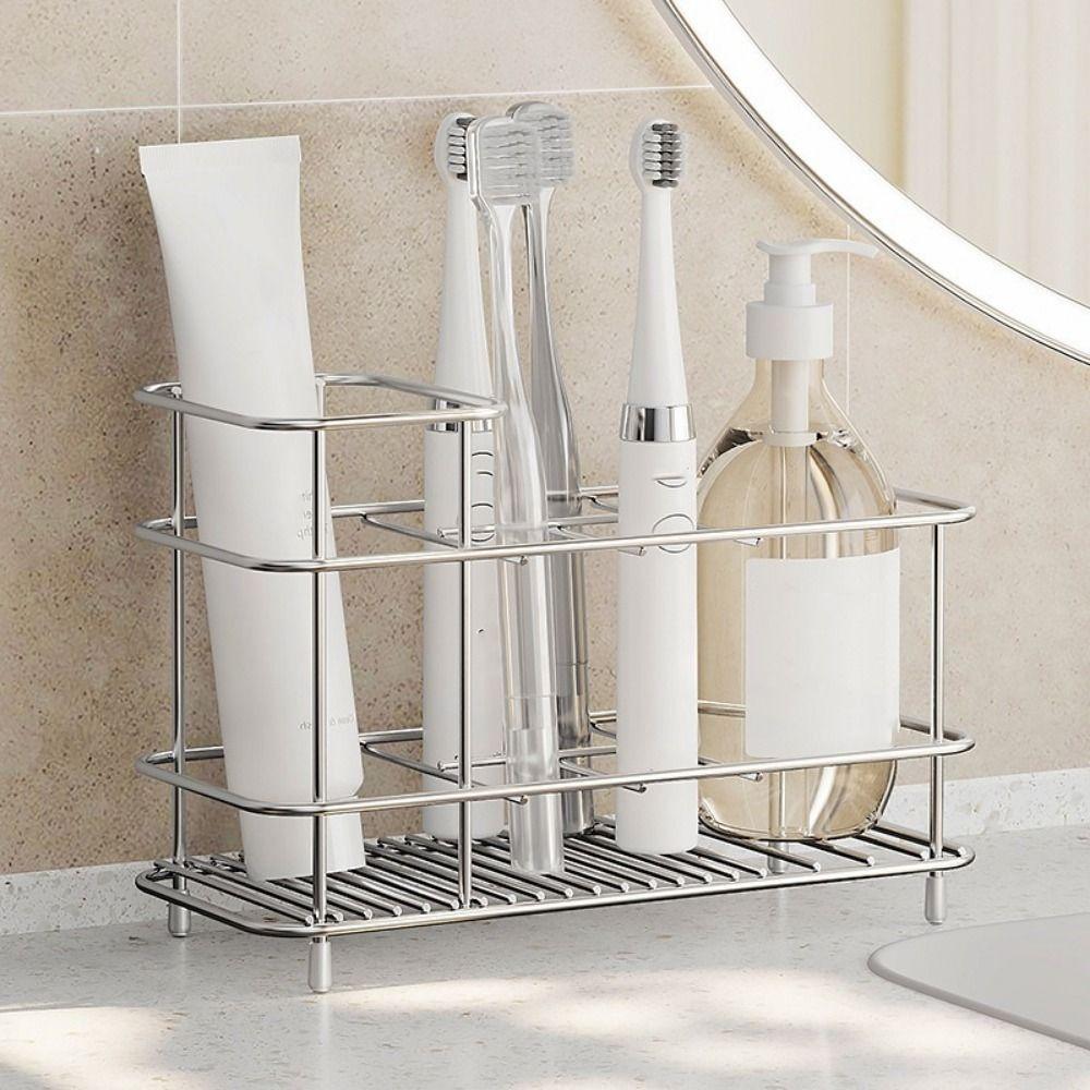 Stainless Steel Toothpaste Holder Multi-slot Electric Toothbrush Stand  Makeup Brush