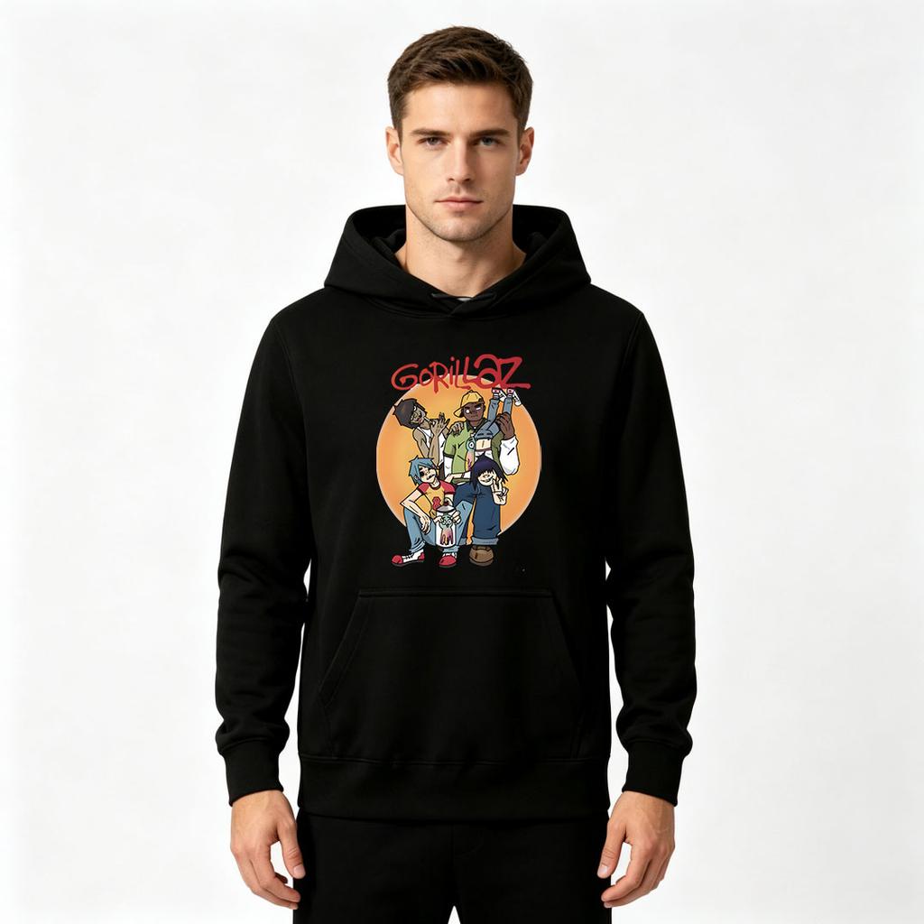 Men's Casual Pullover Hoodie, Cartoon Music Band Graphic Print Long Sleeve Comfortable Hooded Sweatshirt