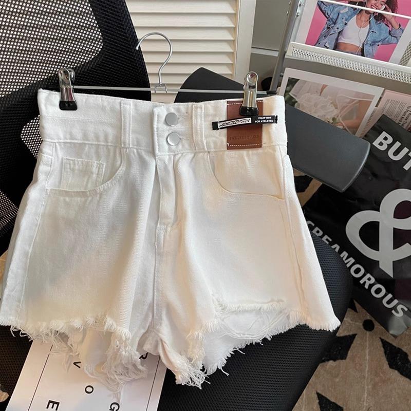 Women's High Waist Denim Shorts Loose A-Line Frayed Raw Hem Hot Pants Streetwear Casual Jean Shorts