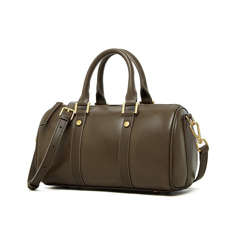 Borsa Boston vintage: Borsa a mano da donna in pelle conciata al vegetale leggera e di lusso