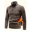 Autumn Winter Men's Fashion Casual Knitted Sweater Thickened Velvet Stand Collar Half Zipper Pullover Jacket