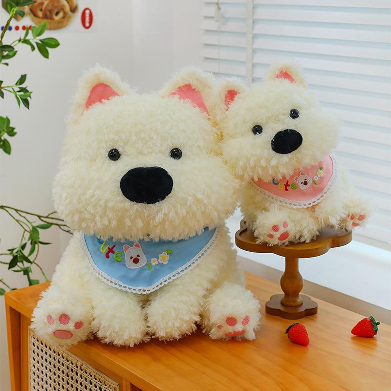 Cute Sitting Posture West Highland Puppy Plush Toy Doll Bib Dog Rag Doll Birthday Gift for Boyfriend and Girlfriend