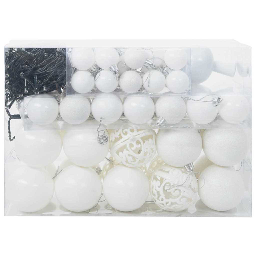 Christmas Ornament Set with 150 LEDs 61 pcs White Plastic