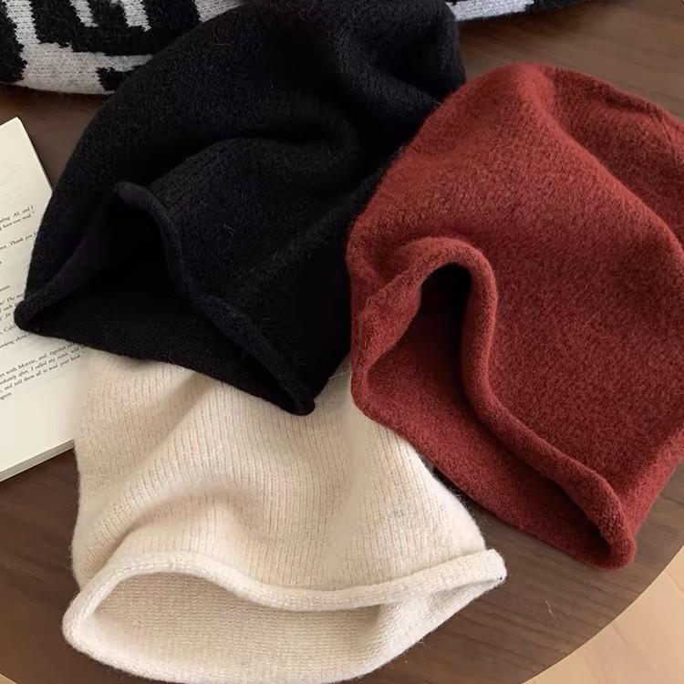 Solid Color Cold Hat Internet Celebrity Hat Women's Autumn and Winter Plush Knitted Face Small Pile Hat Big Head Circumference Bag Head Hat
