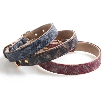 Dog Collar Luxury Designer Safe Adjustable Metal Button PU Leather Leash Lead Collar for Small Medium Large Dogs Pet Accessories