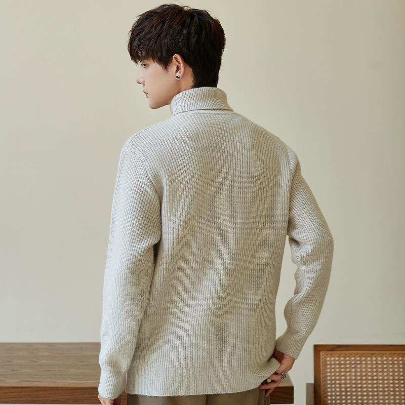 New Turtleneck Sweater Men's Korean Version Trendy Semi-knitted Sweater with Bottoming Shirt Inside