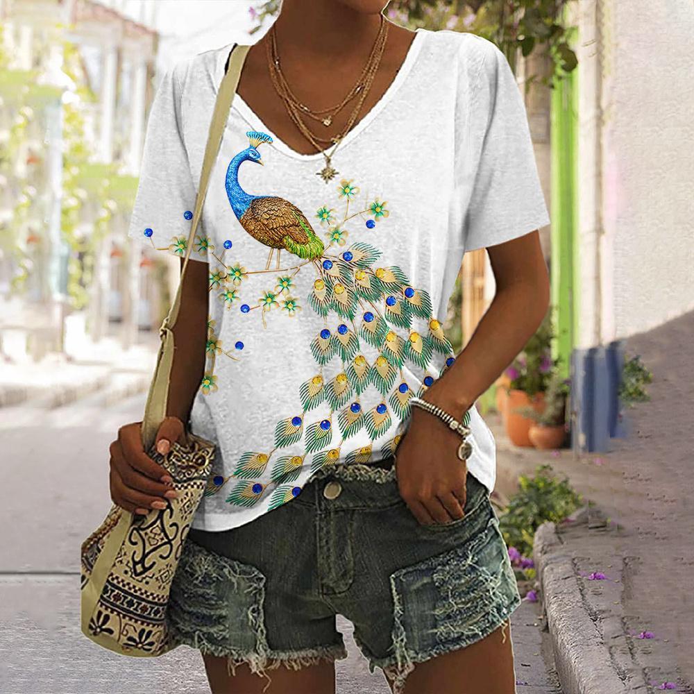 

Женские футболки с короткими рукавами и v-образным вырезом, повседневная футболка с милым принтом пчелы и пуловером, футболка большого размера, женская модная одежда, летняя одежда 4XL