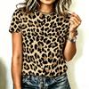 2026 Hot Sale Women Classic Leopard Printed Crew Neck T-shirt Breathable Crew Neck Short Sleeve Casual Daily Basic Tops